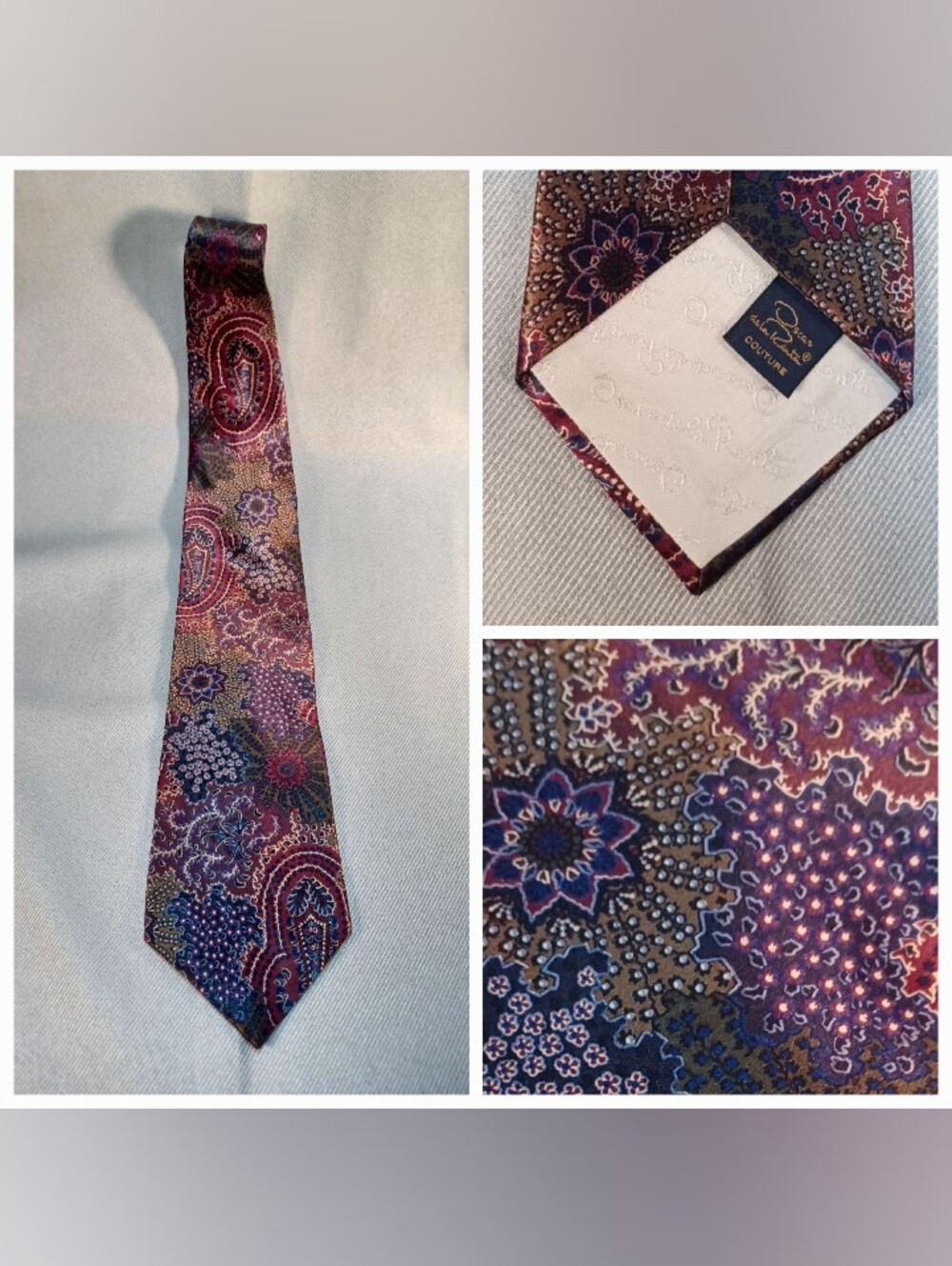Oscar De La Renta Couture Men's Carnival Paisley Silk High Quality Tie